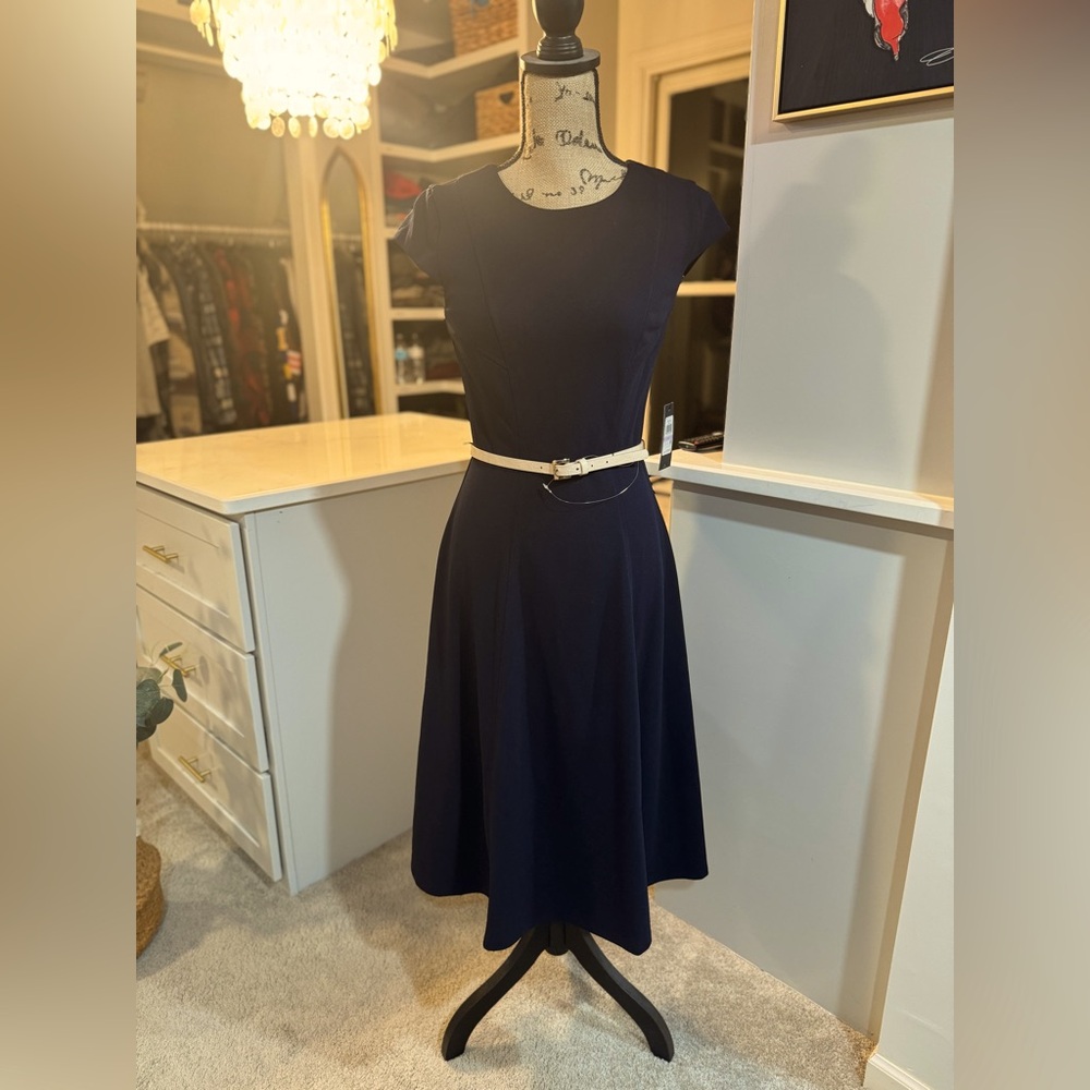 Tommy Hilfiger Navy A-Line Dress with Belt
